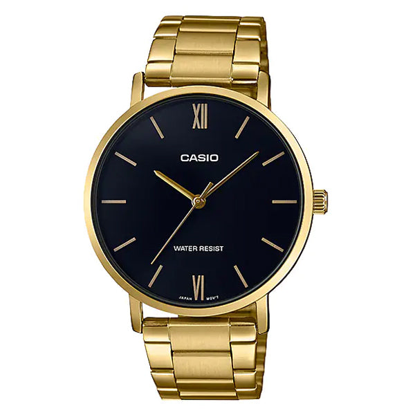 Casio MTP-VT01G-1B Golden Chain Black Dial Men’s Gift Watch